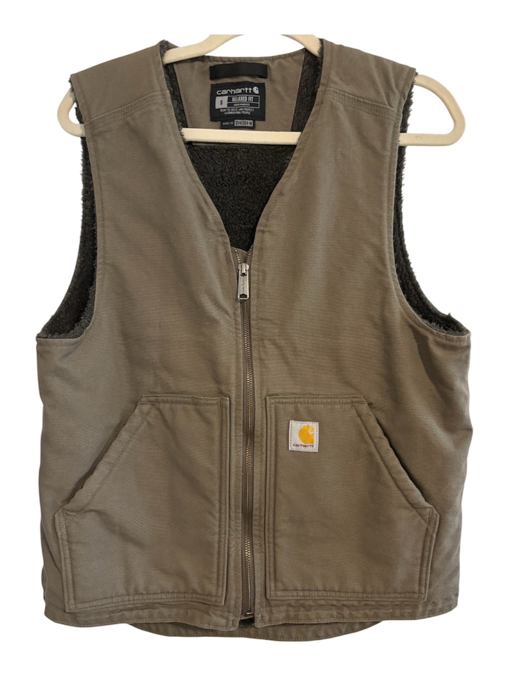 Carhartt Small Men's Olive Work Vest with Dark Sherpa Lining